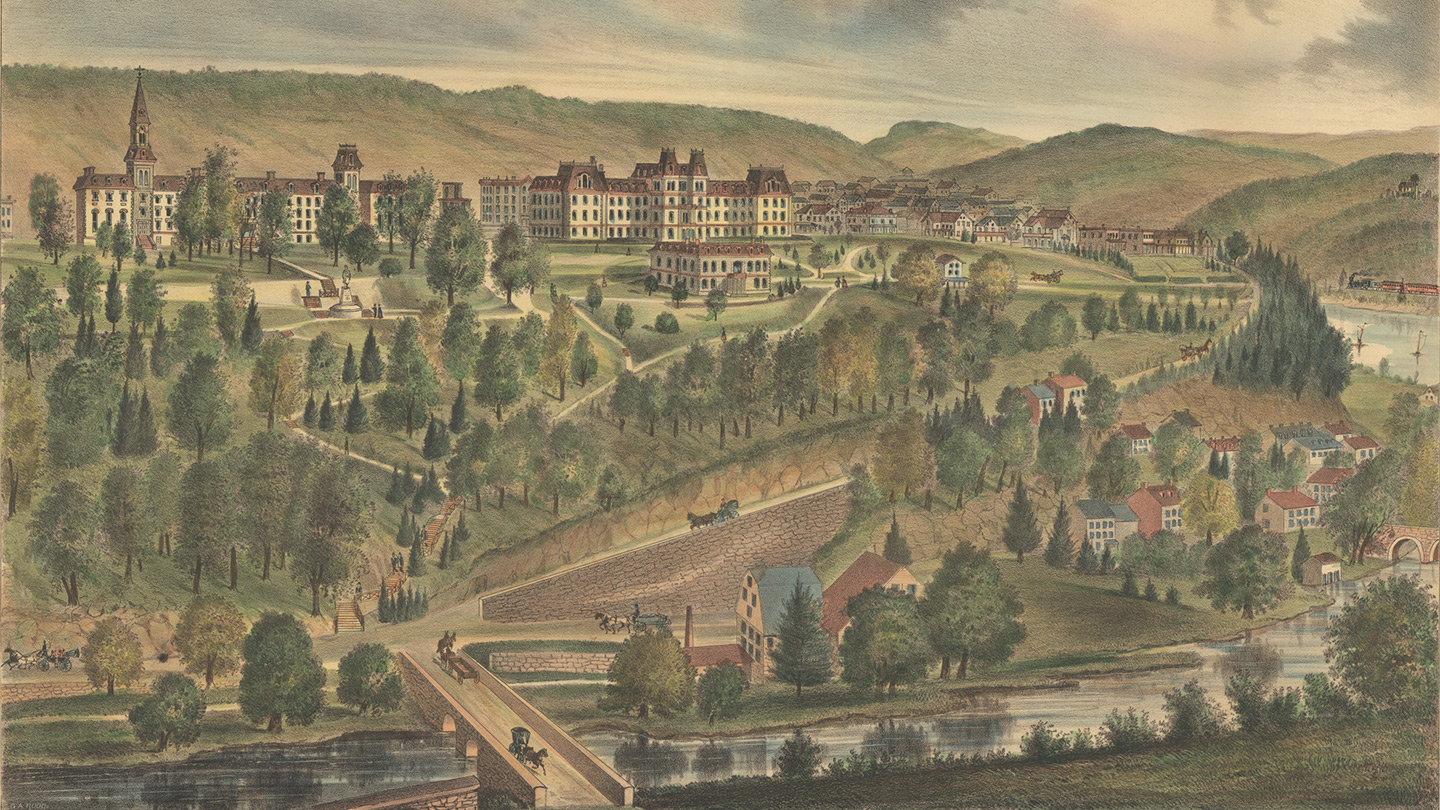 A photo of a painting of College Hill, Easton, Pa.