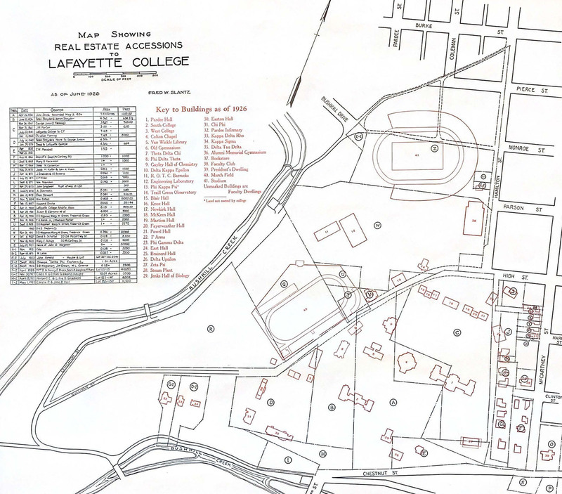 Maps showing real estate accession to Lafayette College. 