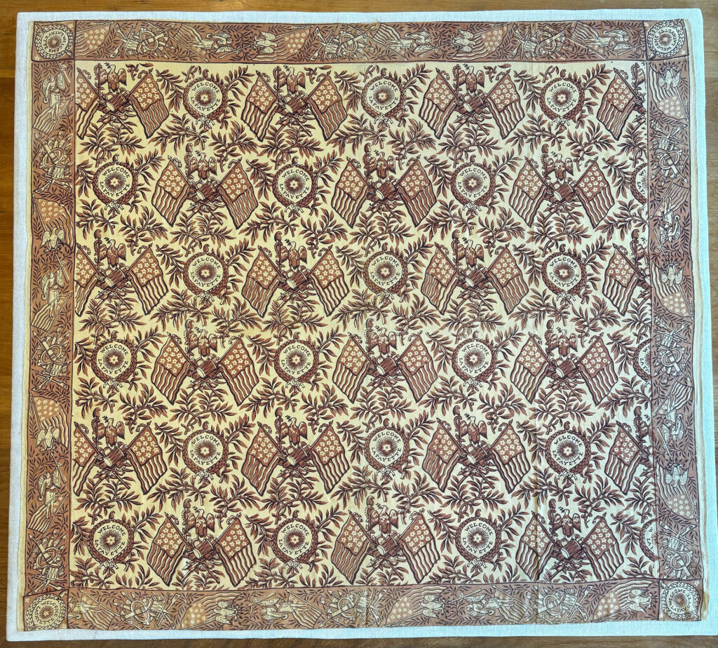 “Welcome Lafayette” silk scarf from Philadelphia celebrations of Marquis de Lafayette’s American tour