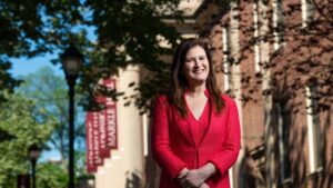 Nicole Hurd stands outside Markle Hall.